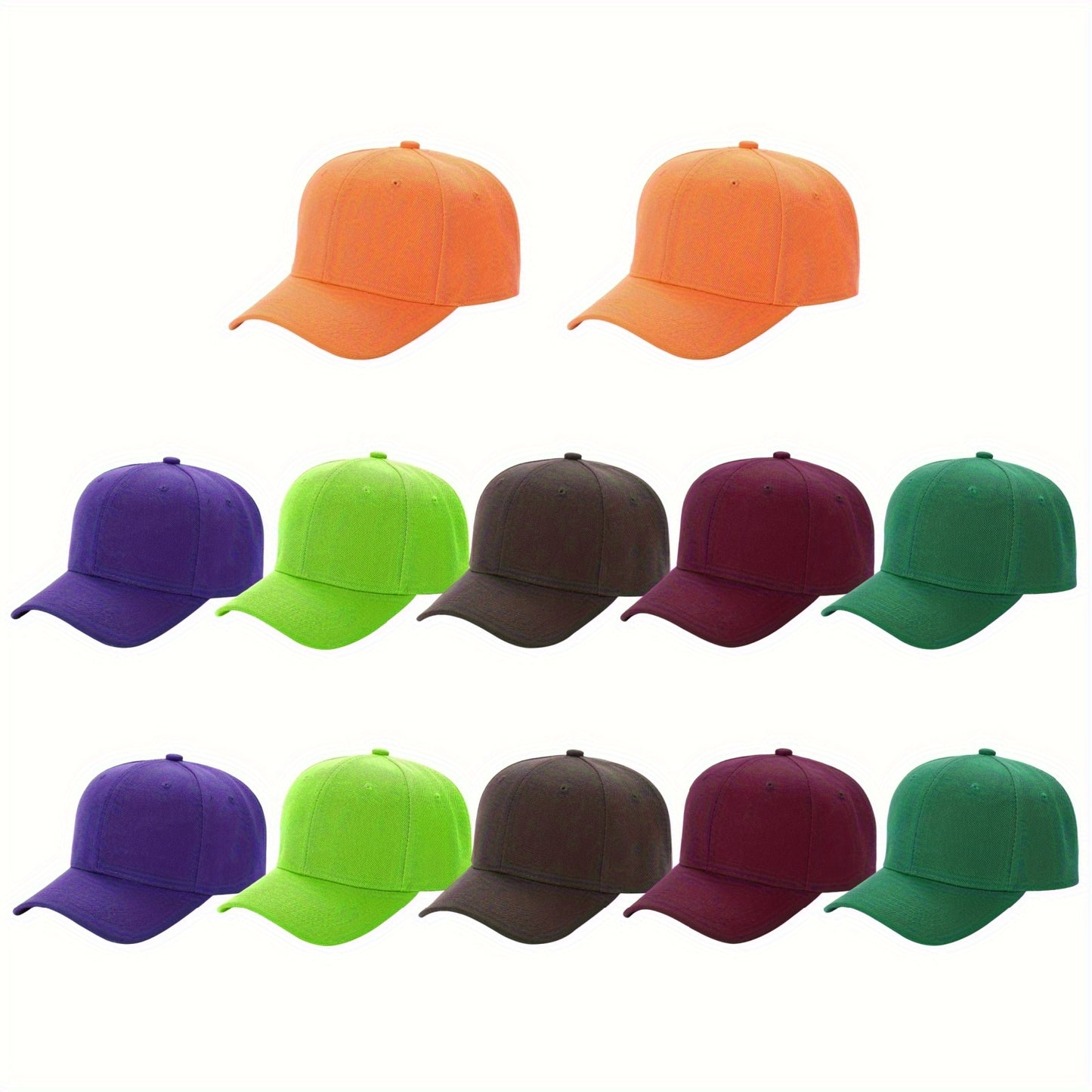 12 Pack Bulk Multicolor Adjustable Blank Baseball Caps in Unisex Solid Color for Running, Cycling and Outdoor