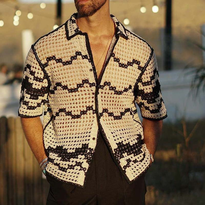 Knitted Striped Stitching Shirt