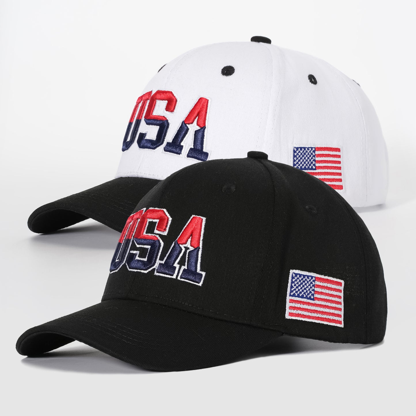 2-Pack USA Embroidered Baseball Caps for Men and Women – Hip Hop Style Snapback Sun Visor Hats for Outdoor Sports
