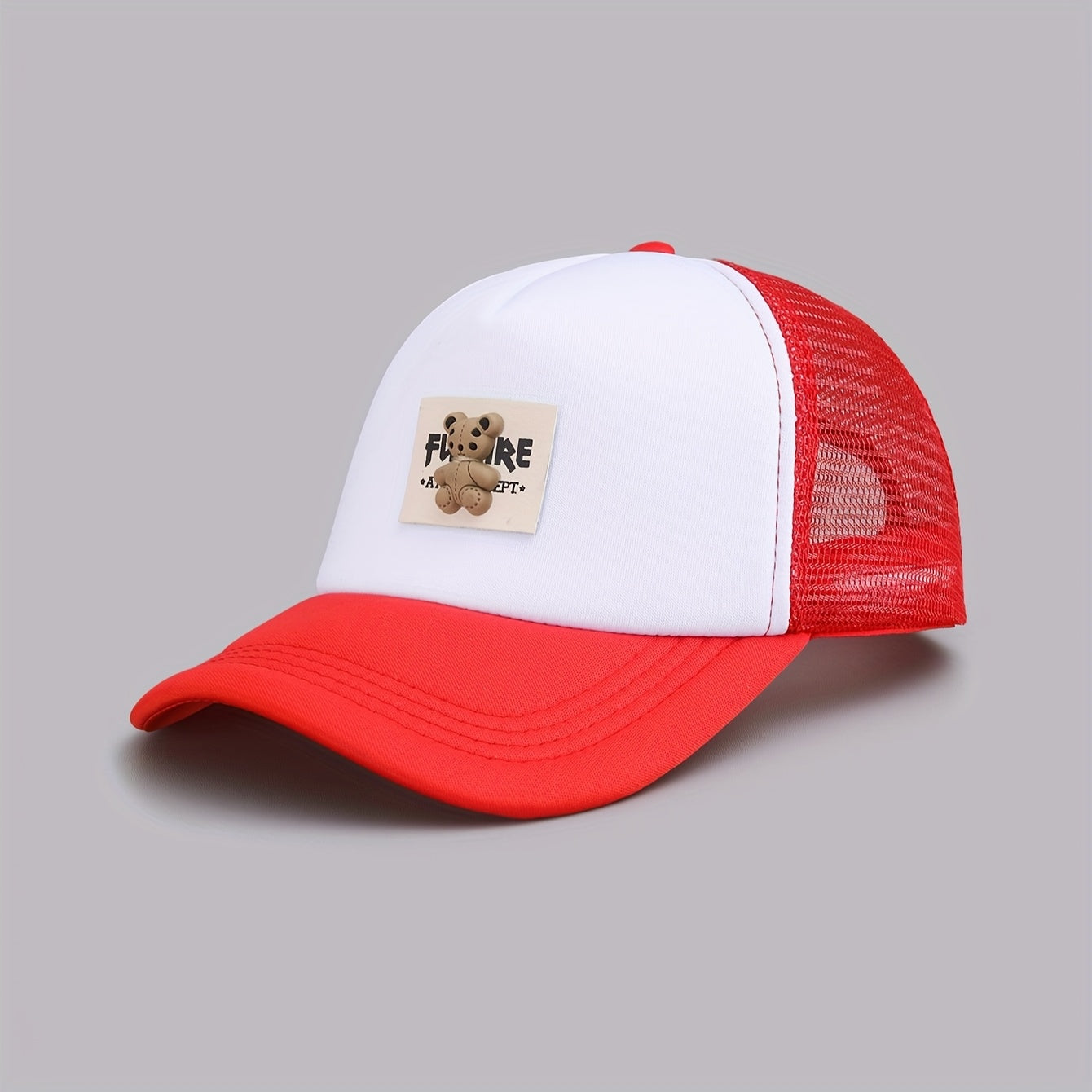 Cute Bear Graphic Baseball Caps - Adjustable, Sun-Protective, Breathable Mesh Summer Hats for Women, Light Blue, Red, Black, White, Pink, Hand Washable Polyester, Summer Headwear | Playful Accessory | Knitted Texture