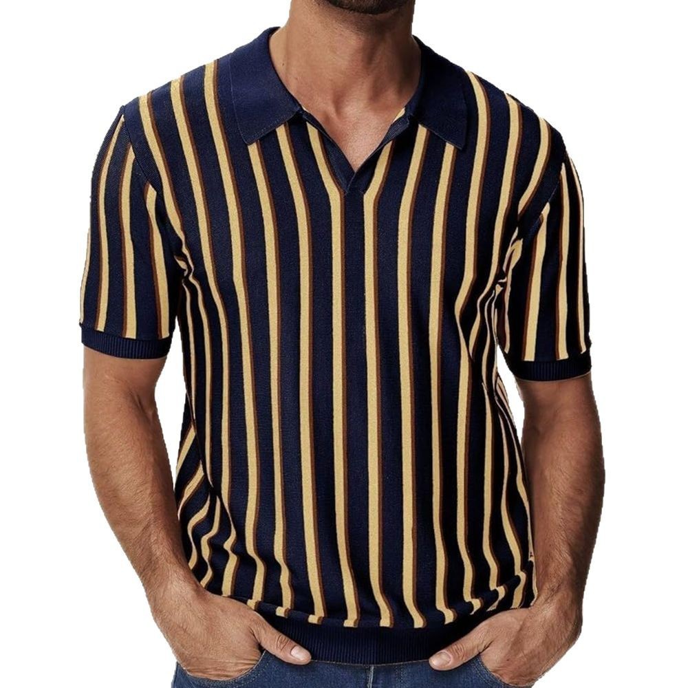 High Quality Summer Lapels Temperament Striped Knitted Polo Shirt
