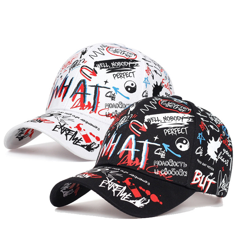 2PCS Graffiti fashion cap trucker hats snapback hats for men and women for summer baseball caps flat brimmed cap duck tongue cap travel daily sunscreen cap hats golf cubs party available sunshade cap