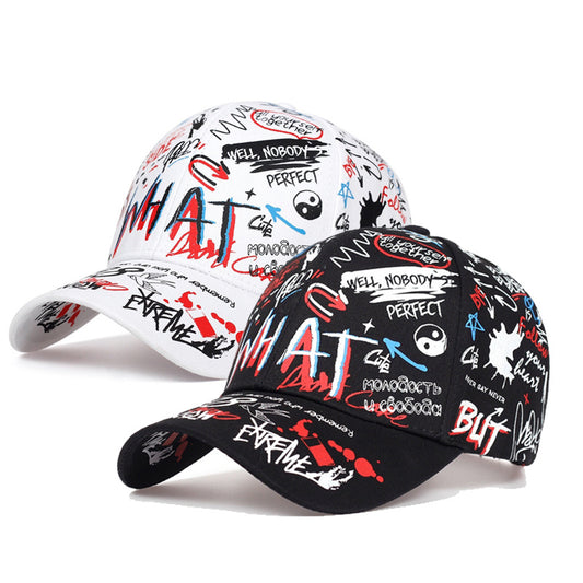 2PCS Graffiti fashion cap trucker hats snapback hats for men and women for summer baseball caps flat brimmed cap duck tongue cap travel daily sunscreen cap hats golf cubs party available sunshade cap