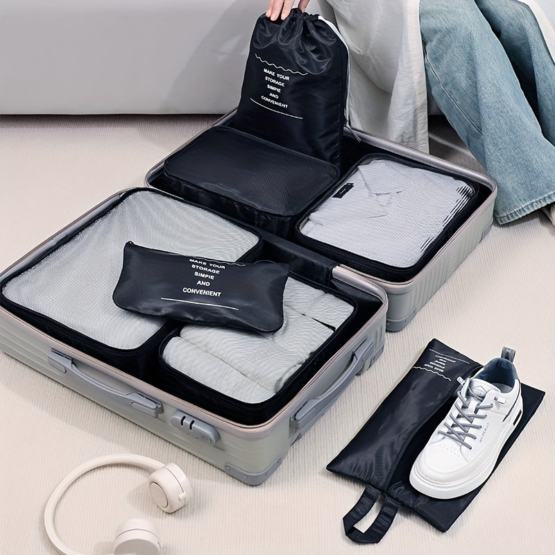 Preppy Cube Storage Bag Travel Case Set 7-piece Student Back-to-school Portable Clothing Shoes And Toiletries Storage Bag Luggage Packing Bag