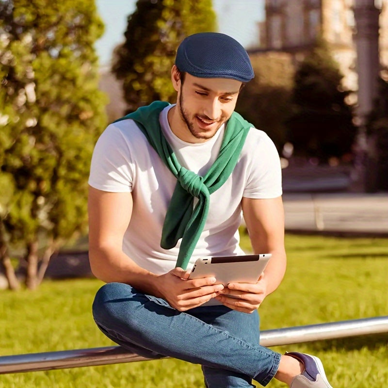 [6-Pack Breathable Mesh Caps] 6-Pack Men'S Breathable Mesh Flat Top Caps, Summer Newsboy Taxi Driver Hat, Polyester 100% with PVC Coating, Fantasy Charm Style, Hand Wash Only