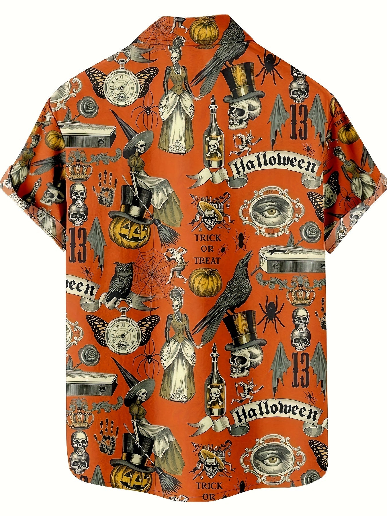 Men's Shirts Halloween Pattern Shirts Casual Fashion Shirts Lapel Shirts Horror Pattern Pumpkin Head Crow Skull Man Print Outdoor Street Short Sleeve Printed Button-down Clothing Fashion Designer Casual Breathable
