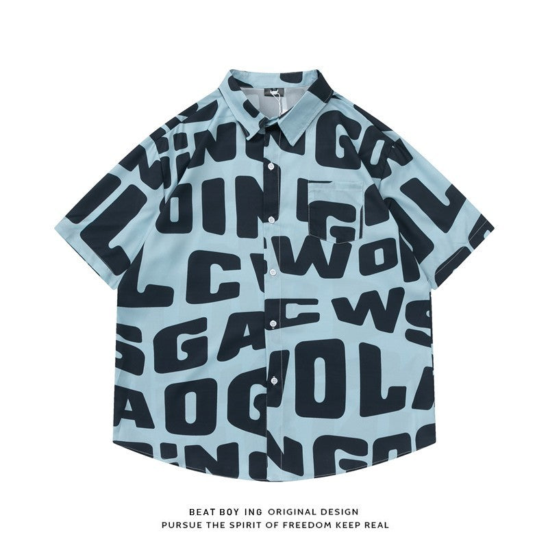Full Printed Short Sleeve Shirt Loose