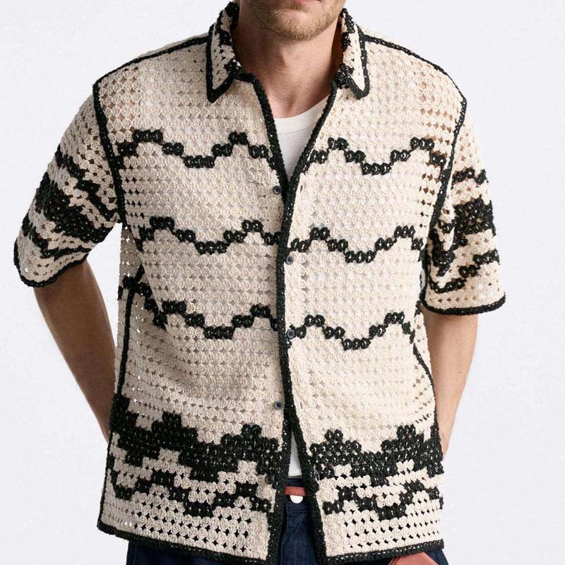 Knitted Striped Stitching Shirt