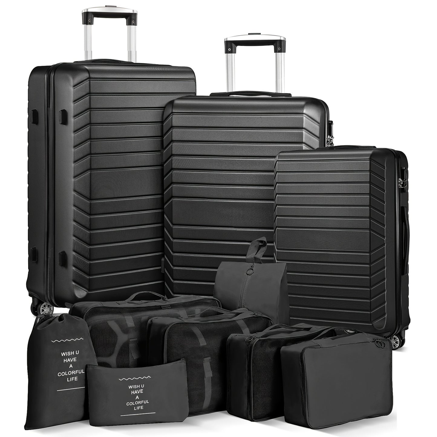 Ten Piece Luggage Set (3*Luggage+7 Storage Bag), Large Capacity Luggage With Telescoping Handle, Extra Thick ABS Durable Hardshell With Double 360° Spinner Wheels, Dopamine Color And Back-to-school Season Student Luggage