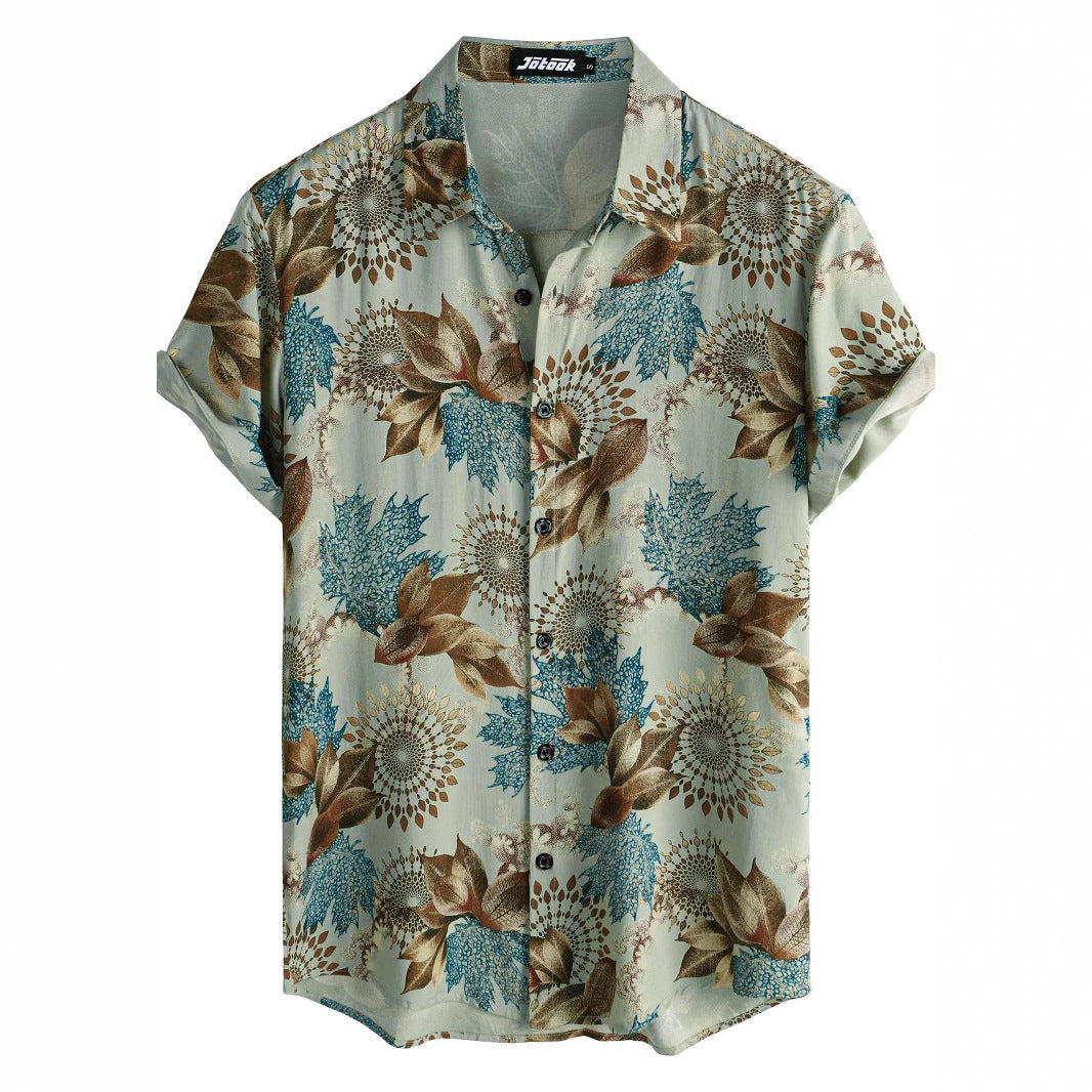 Hawaiian Printing Lapel Short Sleeve Shirt