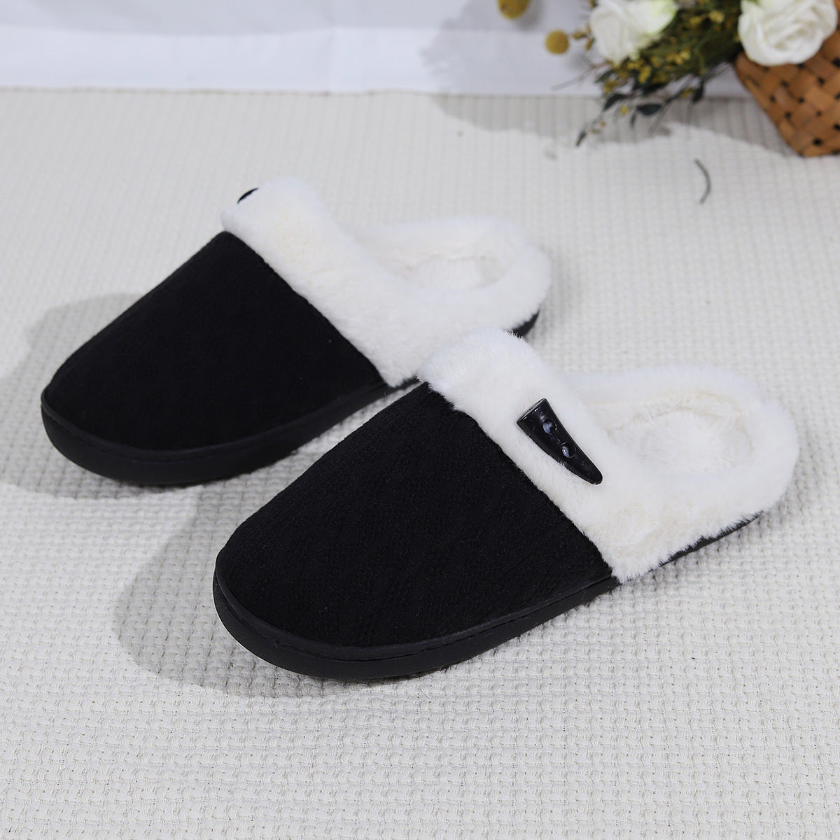 Thick Fabric Slippers Men And Women Warm Couple Cotton Slippers Toe Cap