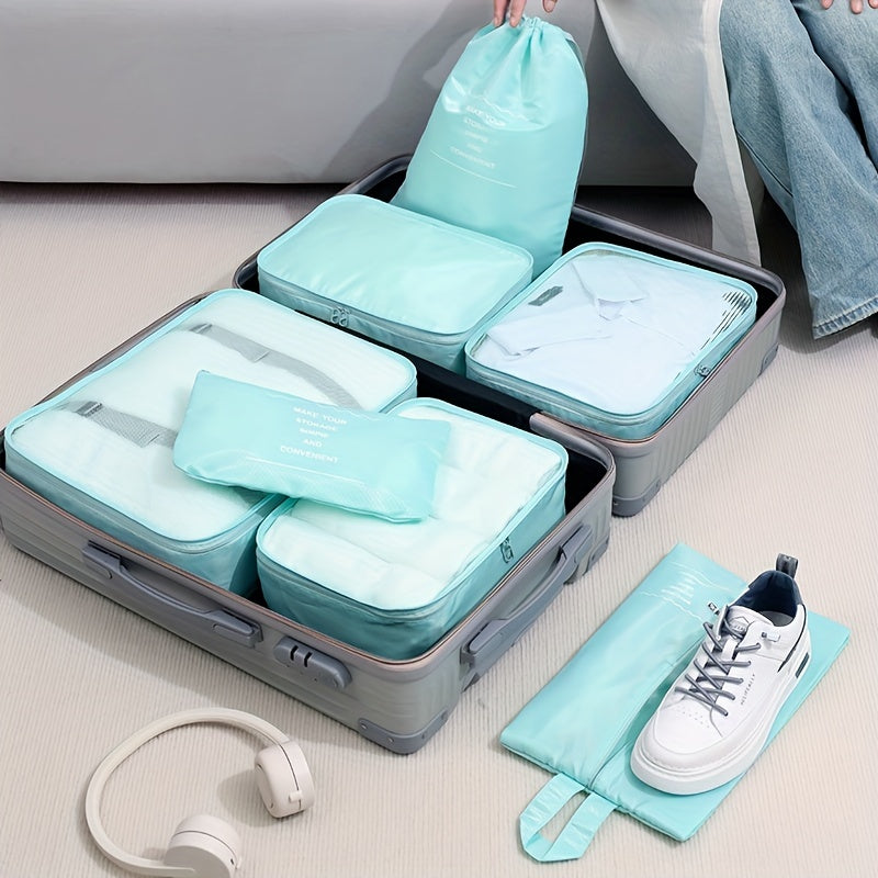 Preppy Cube Storage Bag Travel Case Set 7-piece Student Back-to-school Portable Clothing Shoes And Toiletries Storage Bag Luggage Packing Bag