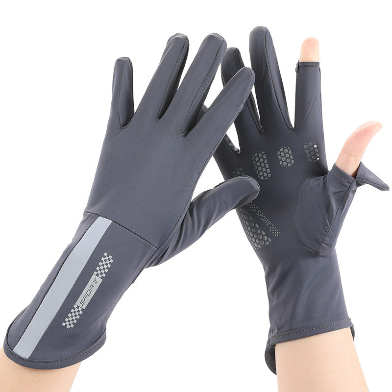 Summer Men And Women's Thin Elastic Breathable Ice Silk Sunscreen Gloves