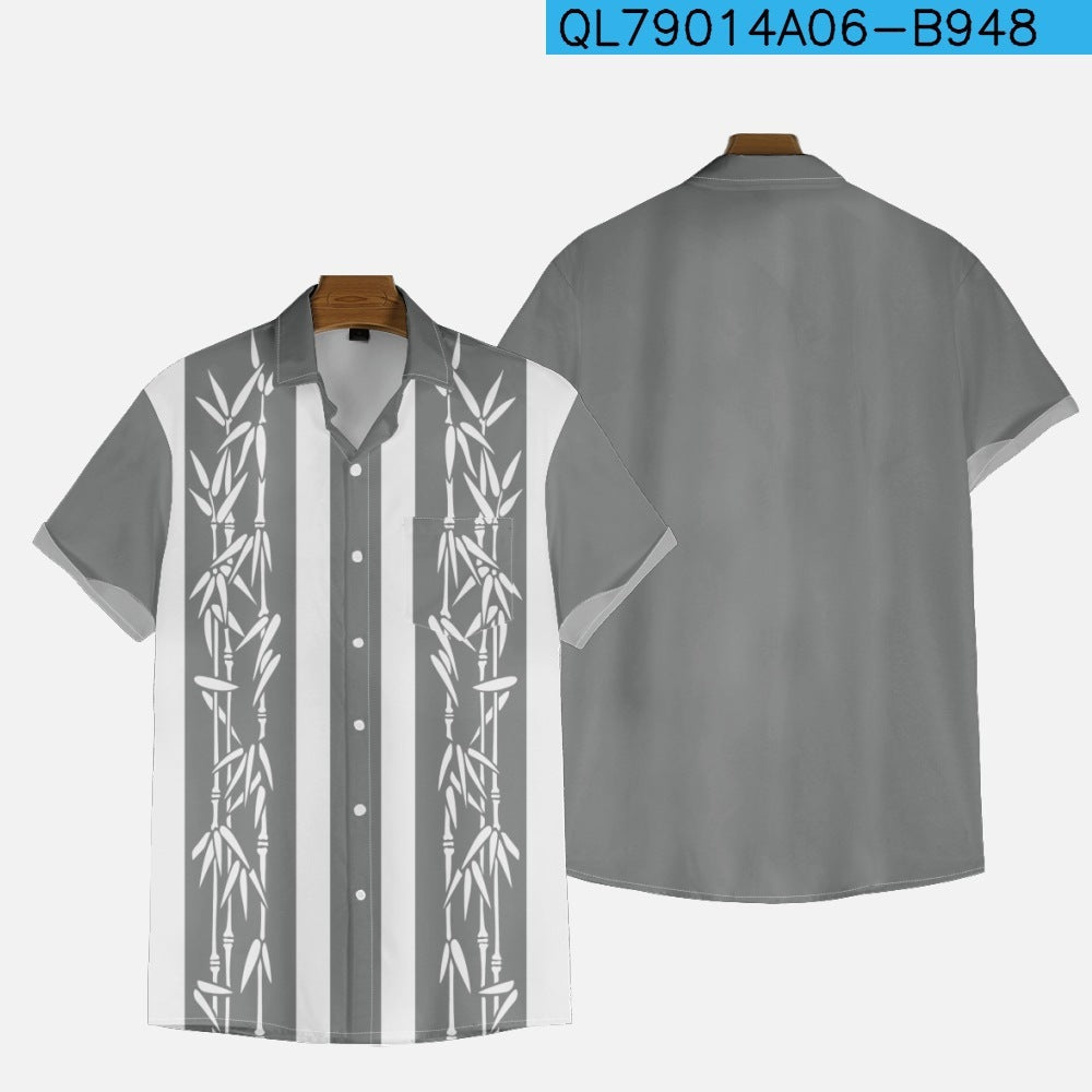 Plus Size Shirt Printed Men's Loose Short Sleeve Lapel Shirt