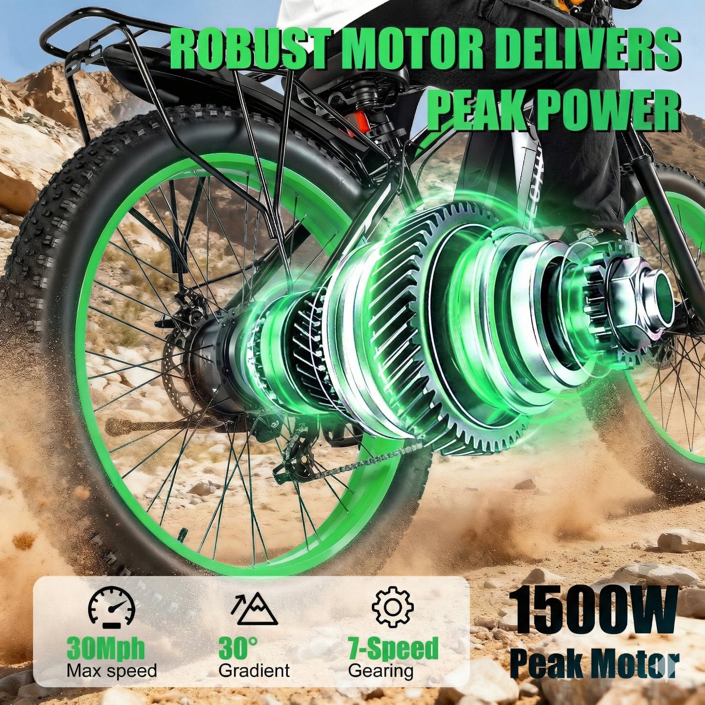 26" Fat Tire Electric Bike for Adults 48V 20Ah Battery 1000W Motor (Peak 1500W) 30MPH Fast Mountain Ebike Snow Beach Bicycle