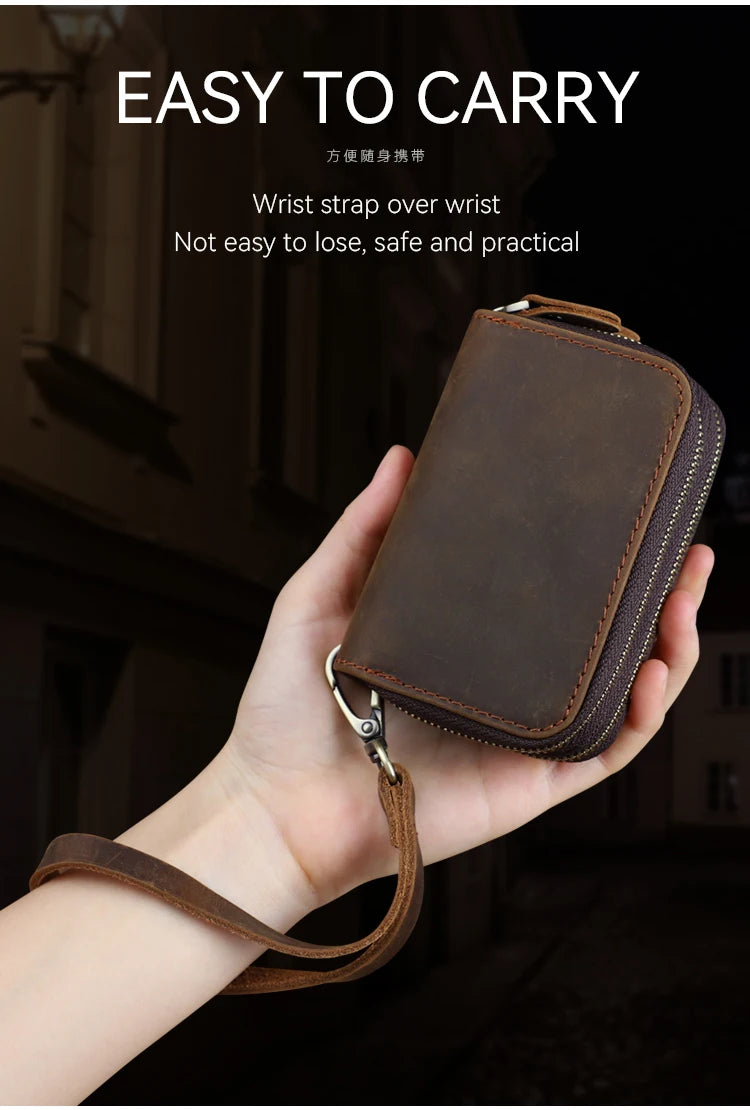 Genuine Leather Key Wallet For Men Retro Car Smart Key Case Double Zipper Housekeeper Keys Coin Pouch Organizer Handbag Women