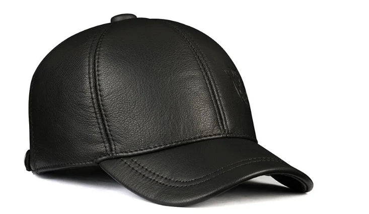 New 2025 Spring/Winter Man Genuine Leather Baseball Caps Male Casual Cowhide Belt Ear Warm 56-60 Adjustable Sprot Flight Hats