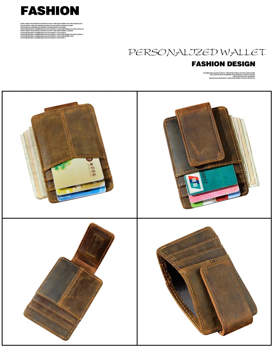 Leather Magnetic Money Clip Men Father's Day Gift Wallet Card Photo Holder Design Handy Front Pocket Wallet Mini Purse Male 1017