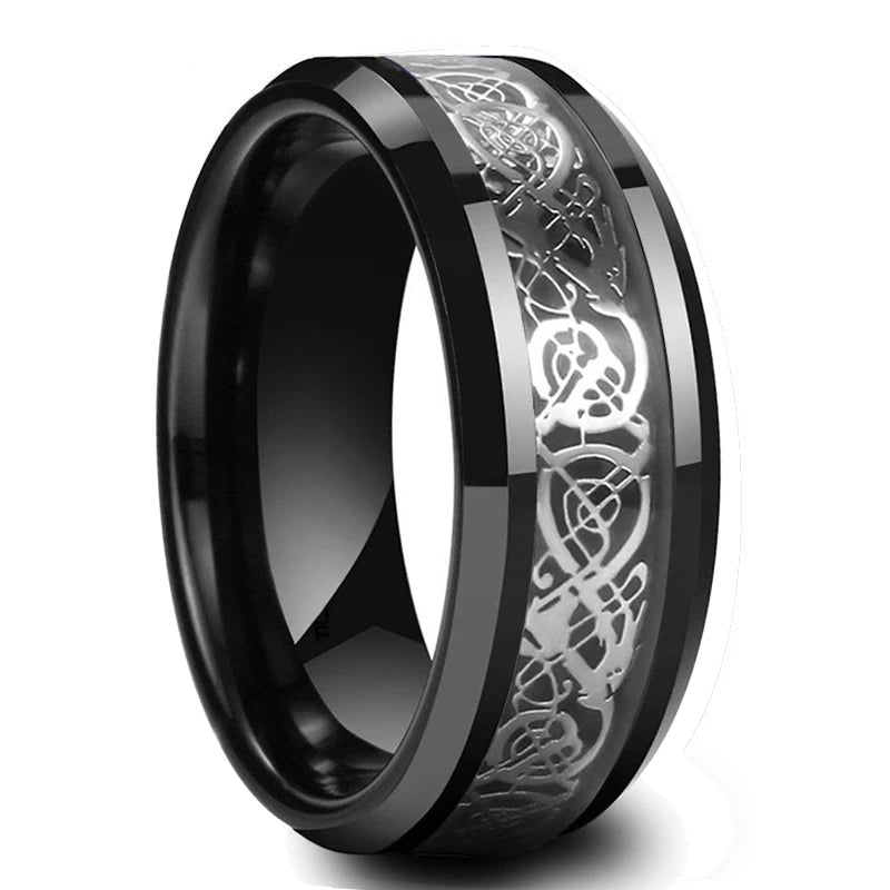Fashion Men’s Silver Color Black Stainless Steel Ring Groove Multi-Faceted Ring For Men Women Engagement Ring Anniversary Gifts