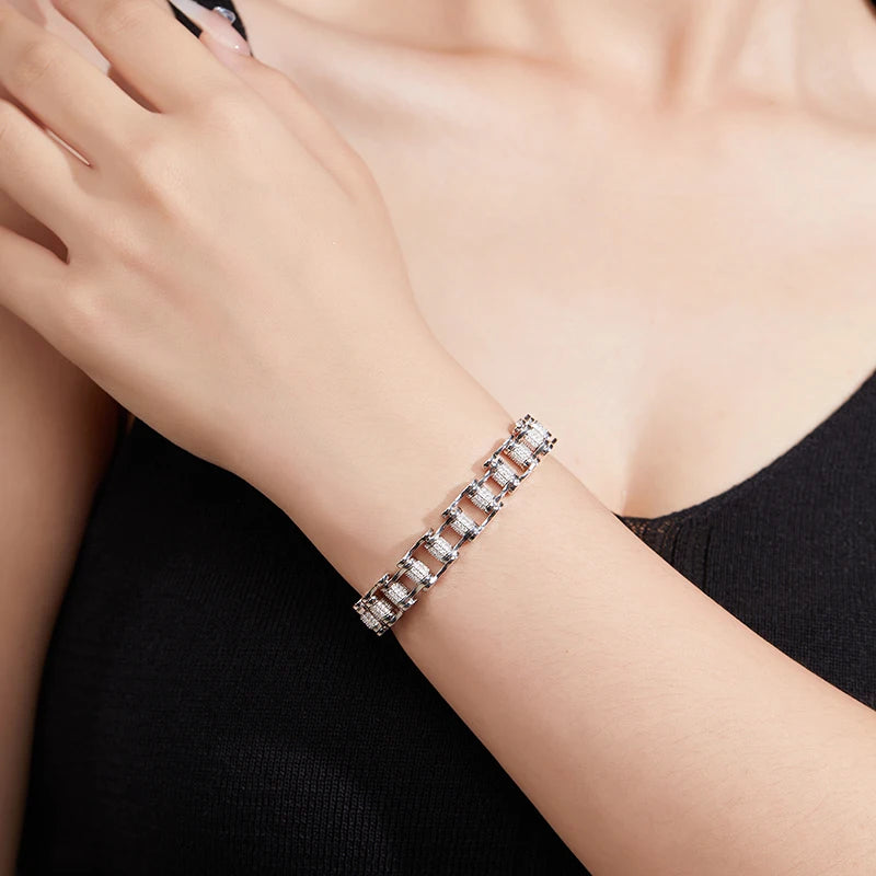 In Stock Unisex Moissanite Full Iced Out Link Bracelet 18K Gold Plated for Hip Hop Streetwear Party Fashion Jewelry