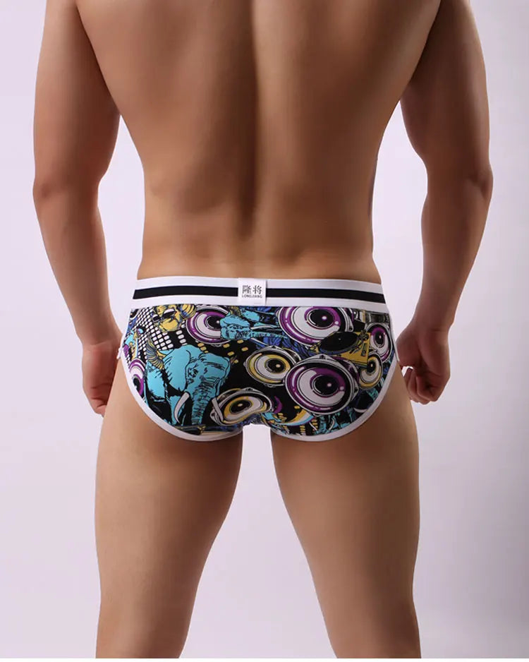 Men Underwear Sexy Low Waist U Convex Bulge Pouch Briefs Printed Male Panties Breathable Comfortable Soft Underpants