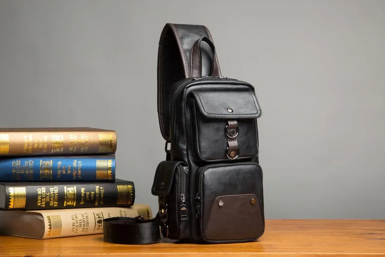 Leather Crossbody Bags for Men Messenger Chest Bag 2025 New Fashion Casual Bag Waterproof PU Single Shoulder Bags Vintage Luxury