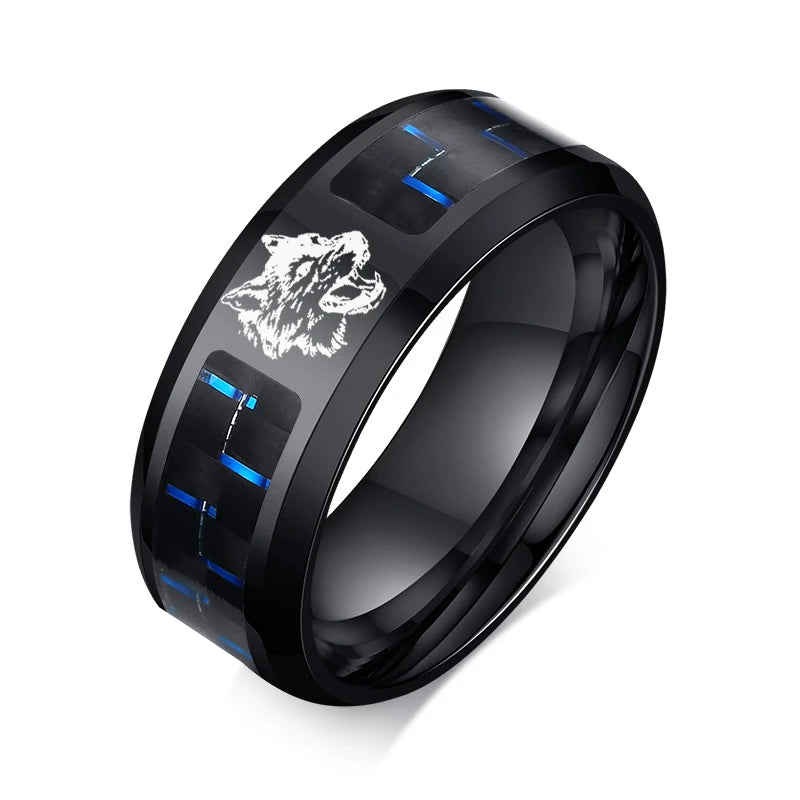 Vnox Customize Logo 8mm Men's Ring Carbon Fiber Wedding Band Personalized Simple Icon Image Meaningful Gift to Husband Dad