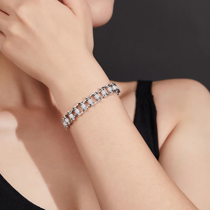 In Stock Unisex Moissanite Full Iced Out Link Bracelet 18K Gold Plated for Hip Hop Streetwear Party Fashion Jewelry