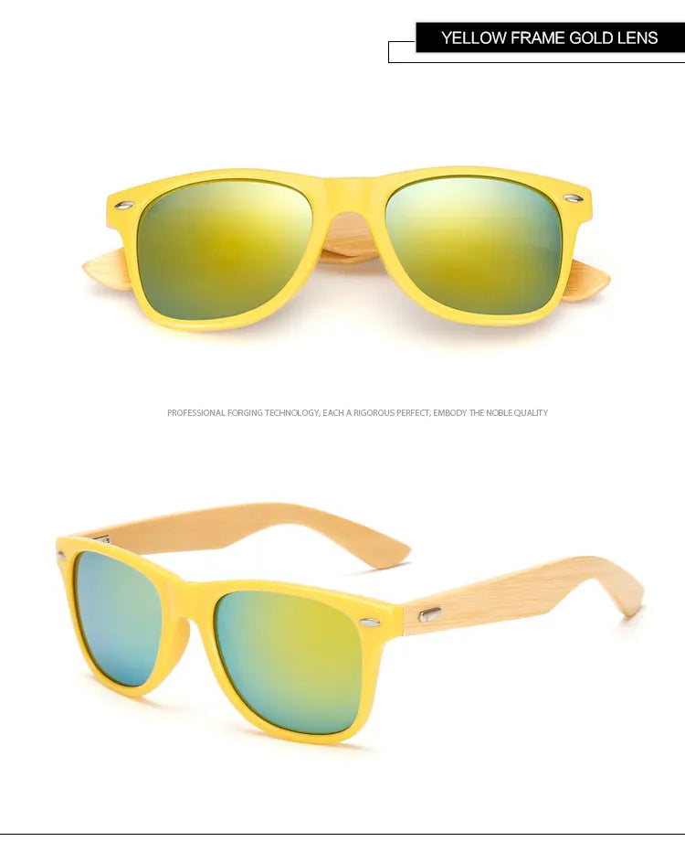 Bamboo Wood Square Sunglasses Brand Design Men Women Coating Mirror Sun Glasses Retro Glasses UV400 Shades Gafas De Sol