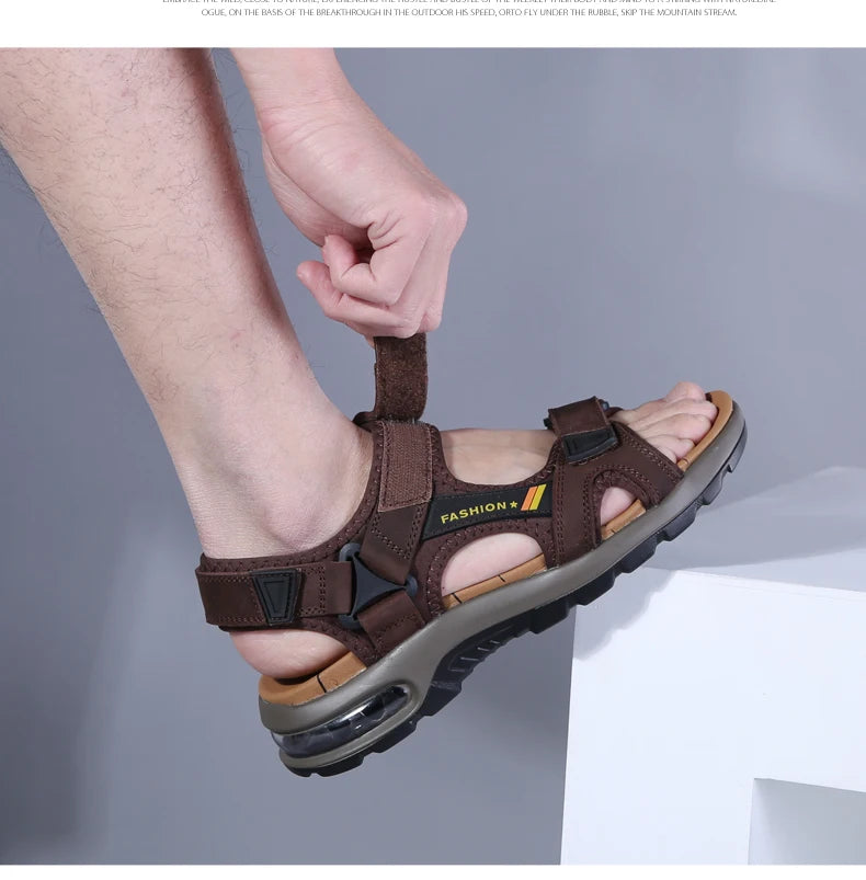 Fashion Men's Sandals Summer Soft Beach Flip Flop Comfortable Genuine Leather Sandals Outdoor Men Roman Sandals Size 46