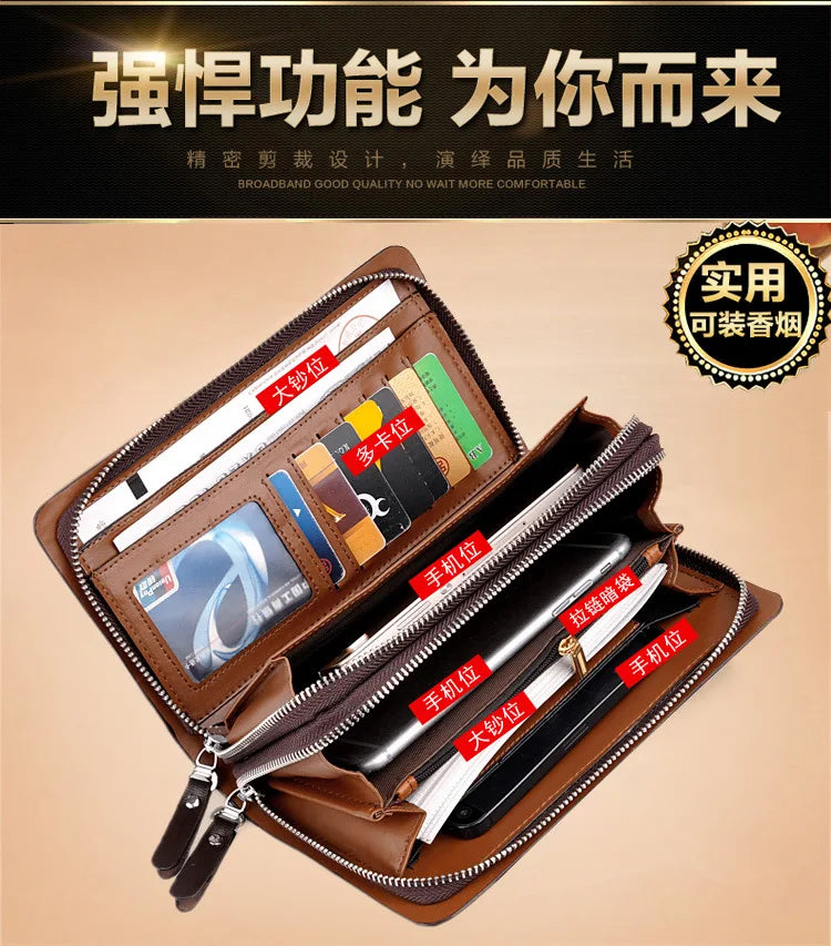 Men's Wallet Long Male Purse Vintage PU Leather Man Clutch Money Bag Wristlets Walets for Men 2025 Caibu Coin Card Holder Murse