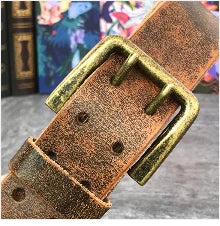 Brass Cowboy Belt Buckle Luxury Men Leather Belt Ceinture Homme Yellow Belts For Men Wide Male Strap Jeans Waist MBT0537
