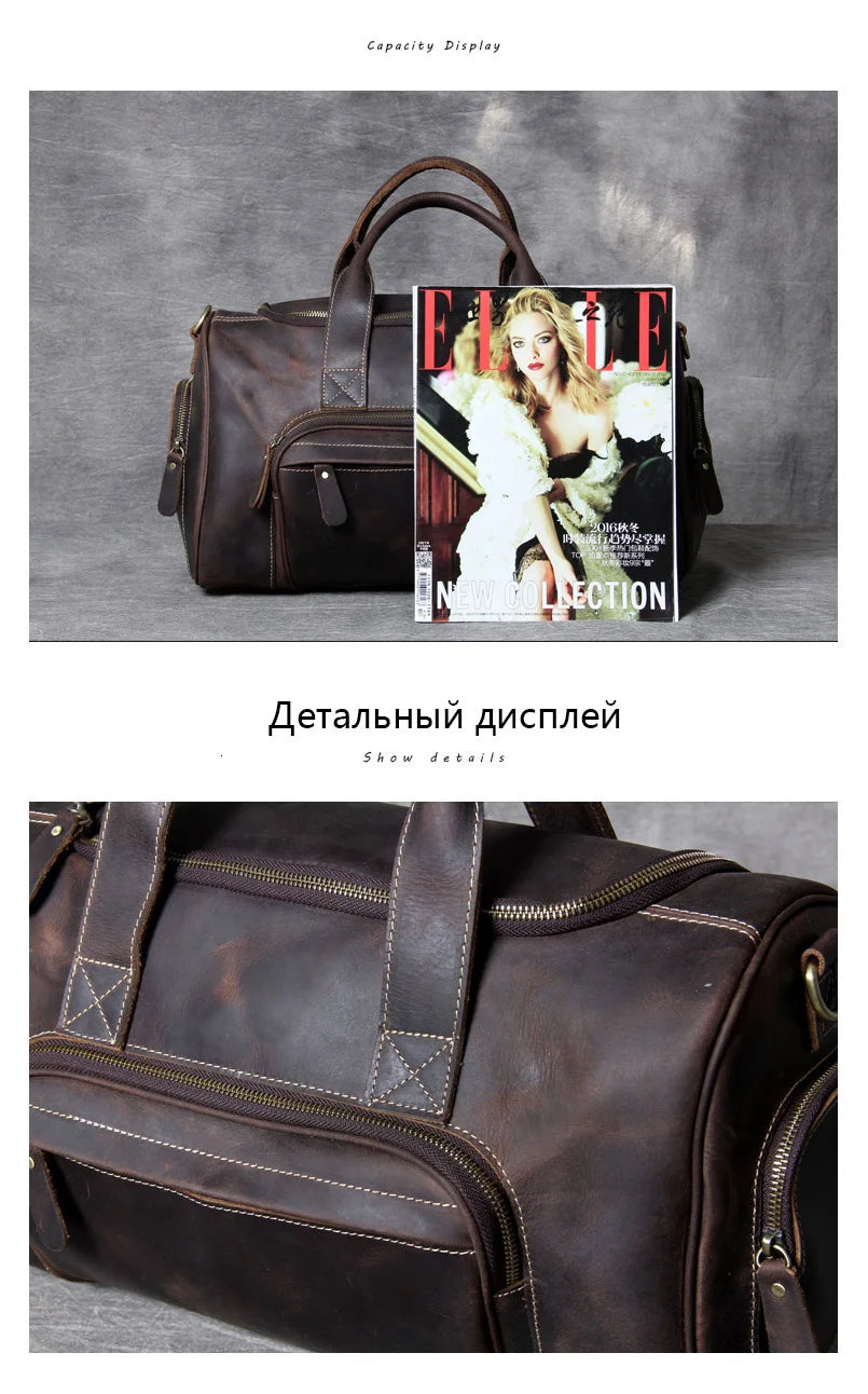 New Men's Leather Travel Bag Premium Genuine Leather Business Backpack - RFID Anti-Theft Outdoor Duffel Bag for Business