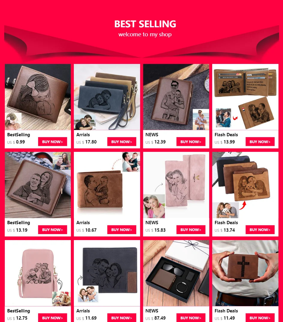 Customized Wallet Photo Mens Brown Short Waterproof Multi-Function Matte PU Leather Engraving Picture Personalized Purse For Men