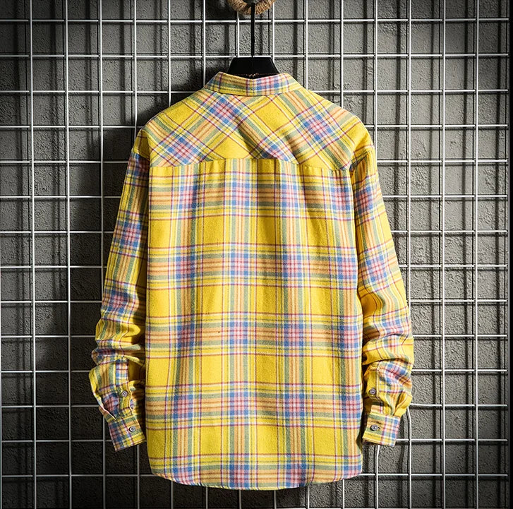 Men's Clothing Fashion Cotton Shirts Single Pocket Long Sleeve Youthful Soft Casual Plaid Checkered Top Male Shirts  for men