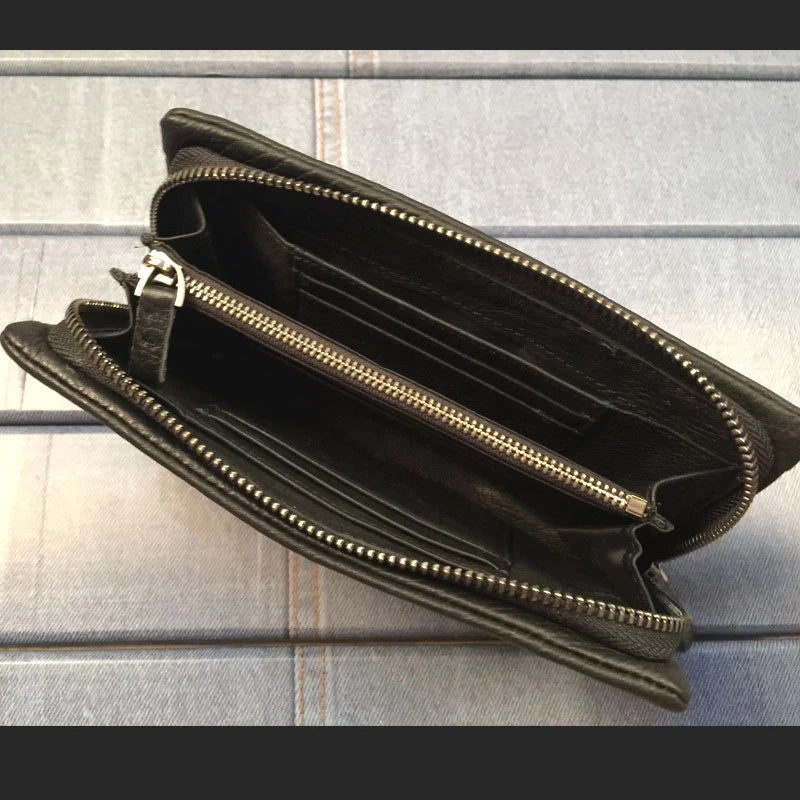 Vintage Genuine leather wallet Men leather long wallet men purse clutch bag male money clips zip around money bag card holder