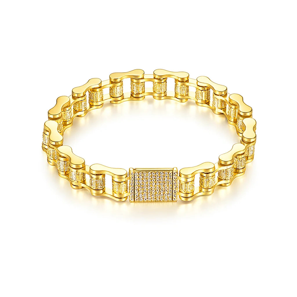 In Stock Unisex Moissanite Full Iced Out Link Bracelet 18K Gold Plated for Hip Hop Streetwear Party Fashion Jewelry