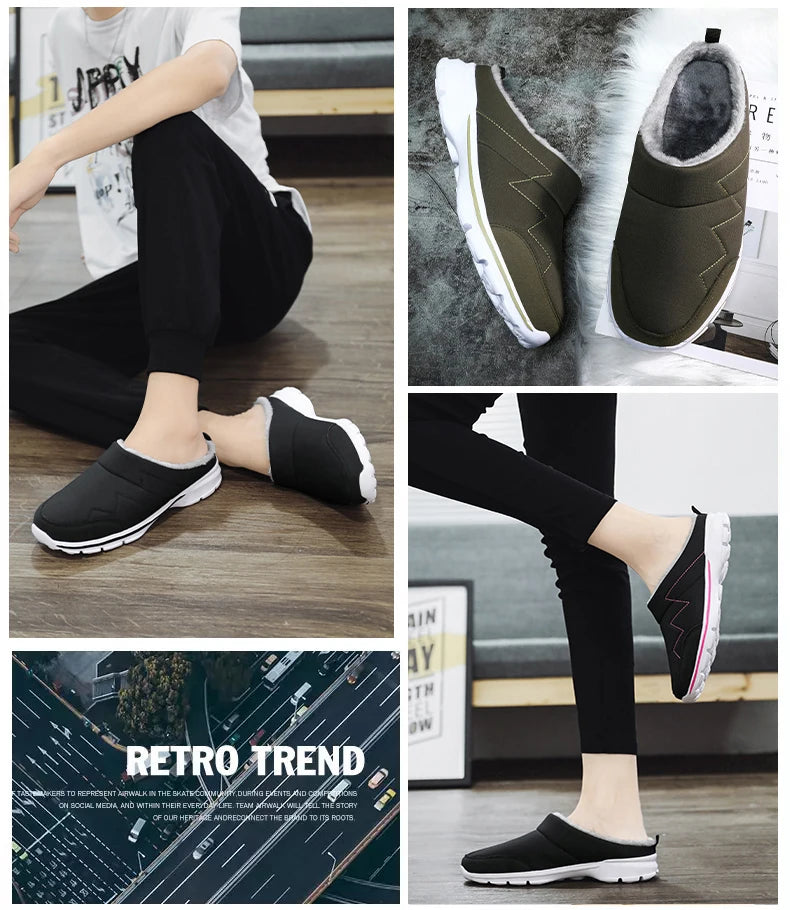 Men Slippers Winter Warm Plush Home Indoor Couple Slippers WaterProof Soft Comfort Winter Shoes Men Footwear Large Size 36-46