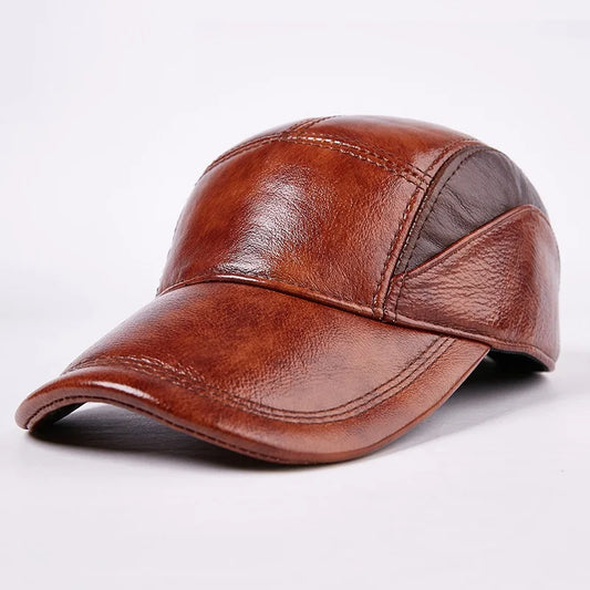 Men's Baseball Cap Leather Hat Male Female Fashion 100% Genuine Leather Cap Adult Casual Outdoor Baseball Cap Adjustable B-7187