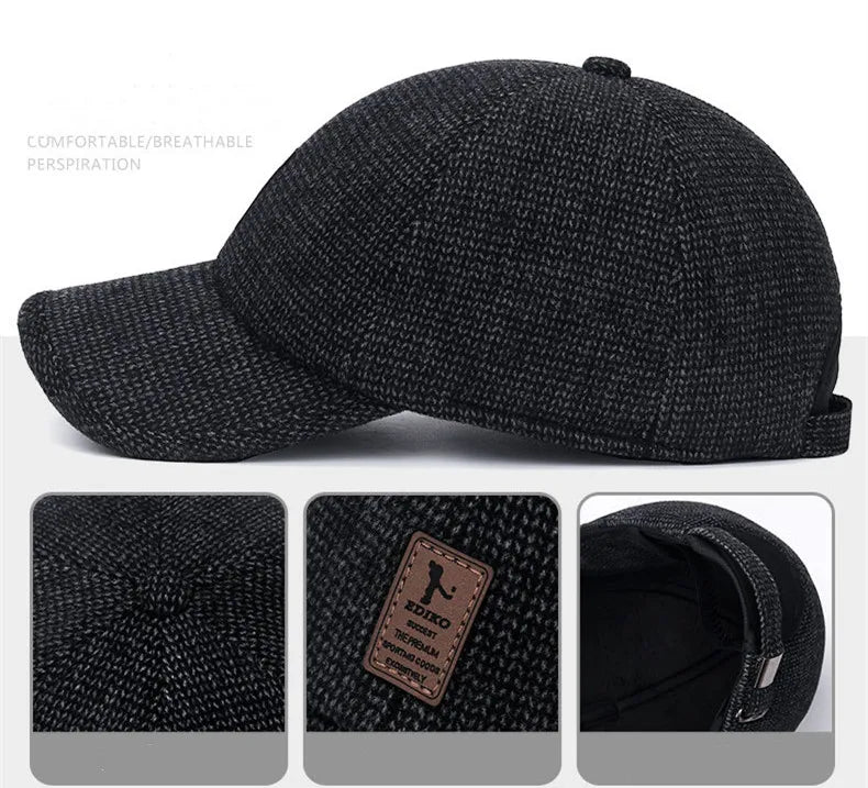New Men Warm Thick Baseball Caps Male Autumn Winter Sport Visors Snapback Earflaps Dad Cap Hat For Men