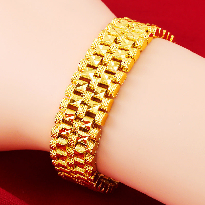 Fashion 18K Gold Bracelet for Men Women Wedding Engagement Jewelry Luxury Widen Watch Chain Bracelet Not Fade Fine Jewelry Gifts