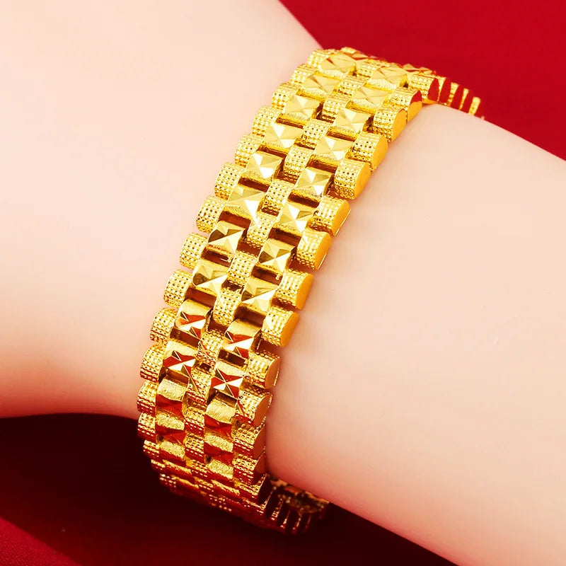 Fashion 18K Gold Bracelet for Men Women Wedding Engagement Jewelry Luxury Widen Watch Chain Bracelet Not Fade Fine Jewelry Gifts