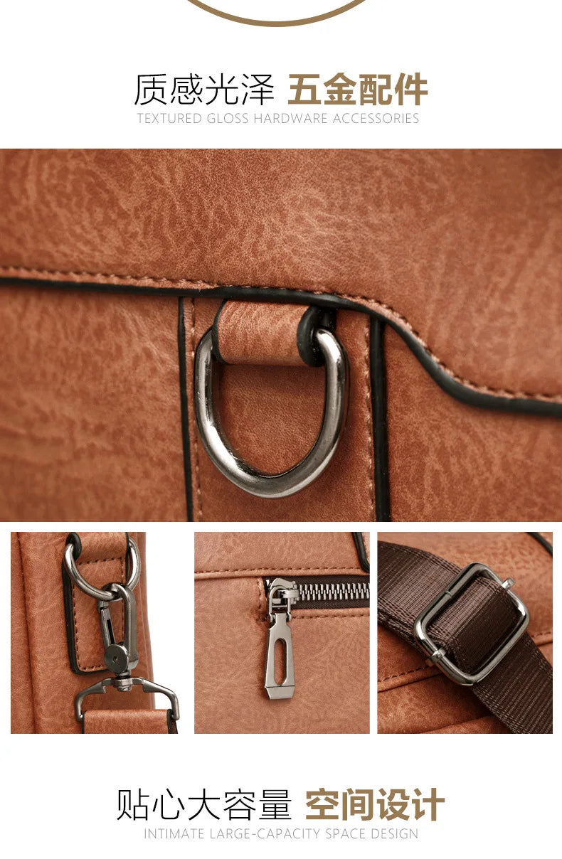 Men's Briefcase Fashion Handbags For Man Sacoche Homme High Quality New Brand PU Leather Shoulder Messenger Bags Office Handbag