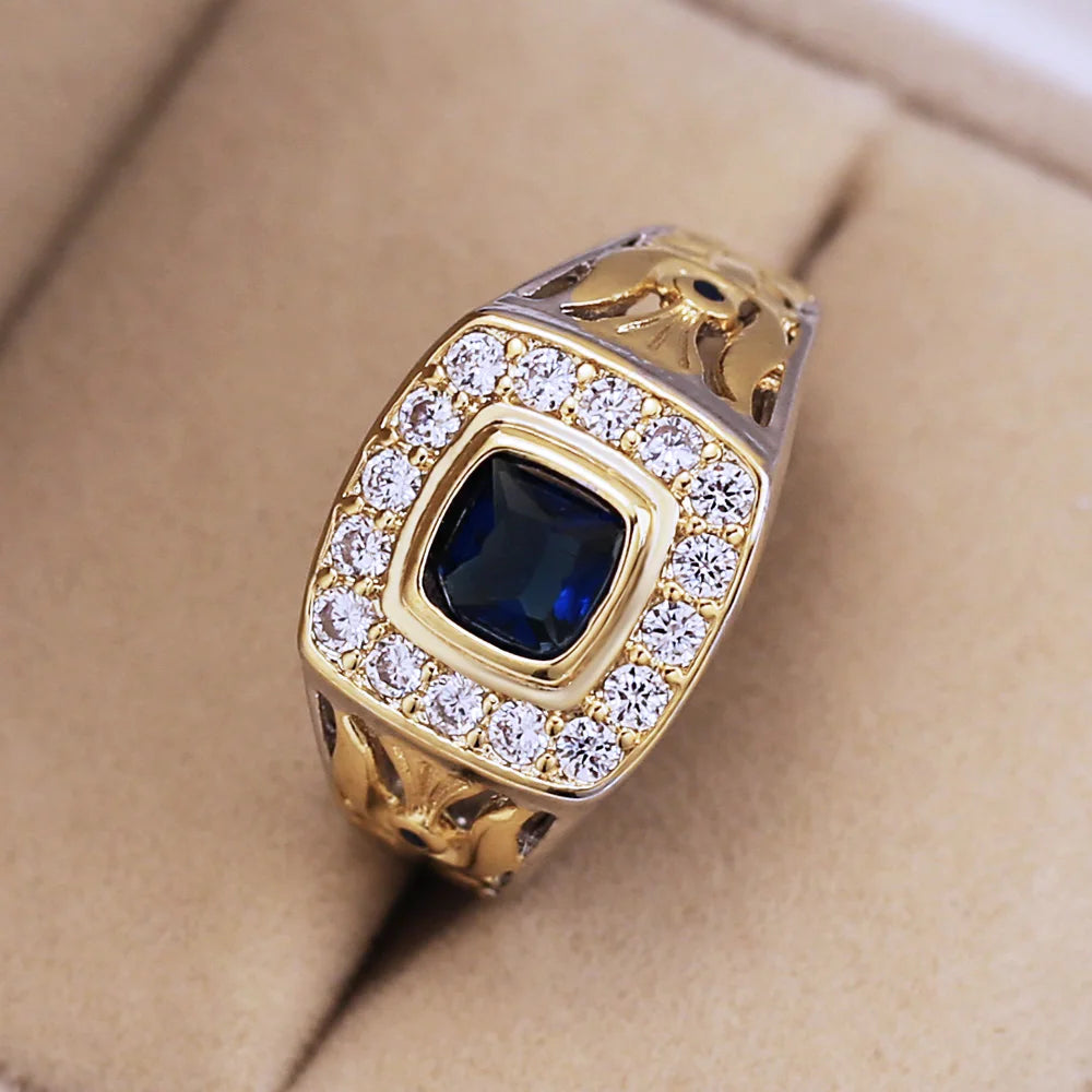 CAOSHI Classic Style Men's Ring for Engagement Noble Temperament Micro Paved Zirconia with Blue Stone Luxury Gift  Wholesale