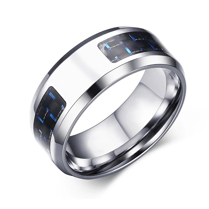 Vnox Customize Logo 8mm Men's Ring Carbon Fiber Wedding Band Personalized Simple Icon Image Meaningful Gift to Husband Dad