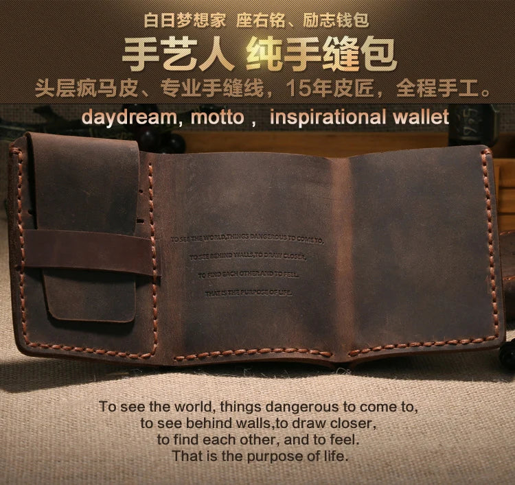 The Secret Life Of Walter Mitty Vintage Leather Men Wallet Genuine leather Wallet Men Purse Handmade male Wallet Money holder