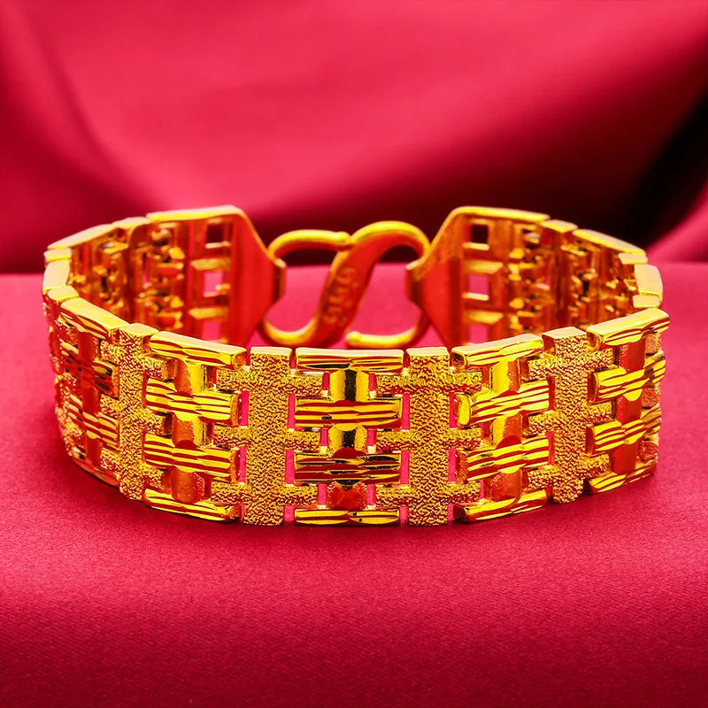 KISS&FLOWER BR153 2022 Fine Jewelry Wholesale Fashion Man Boy Birthday Wedding Gift Vintage Wide Watch Chain 24KT Gold Bracelet
