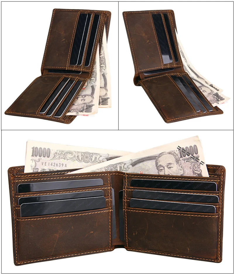 Genuine Leather Man Wallet RFID Blocking Slim Monederos Male Thin Purse High Quality Cowhide Card Wallet For Men Male