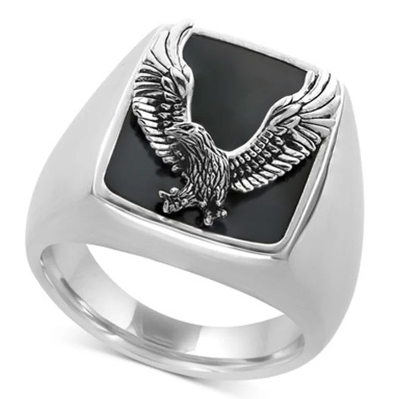 Eagle Collection ! Domineering Metal Eagle Men's Ring Punk Style Enamel Animal Male Rings Jewelry Hand Accessories Size 6-13