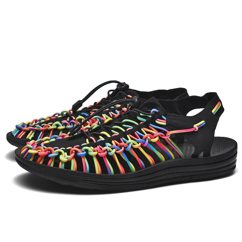 Summer Men Sandals Fashion Handmade Weaving Design Beach Sandals Breathable Casual Flat Sandals Outdoor Couples Sandals Size